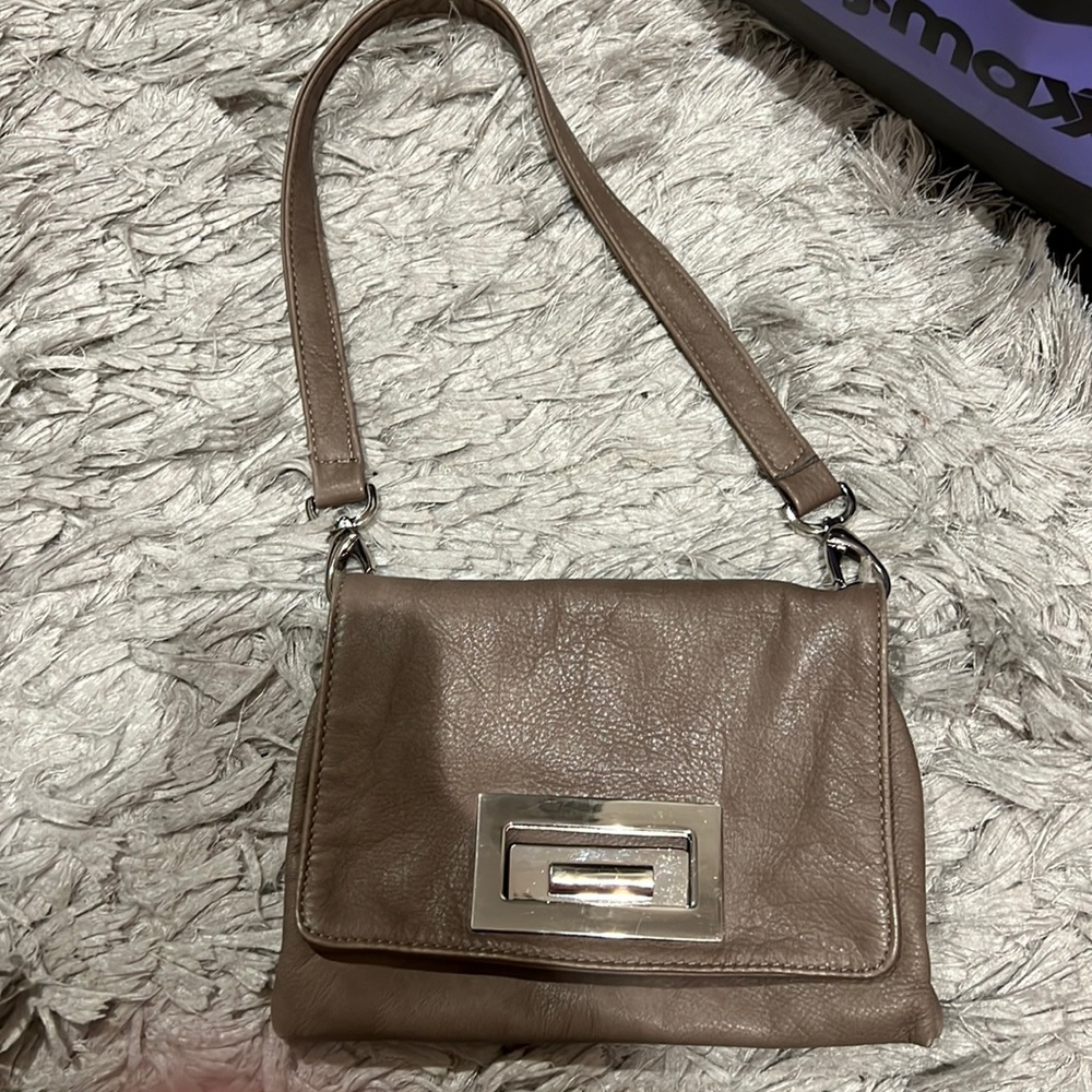 Taupe leather handbag